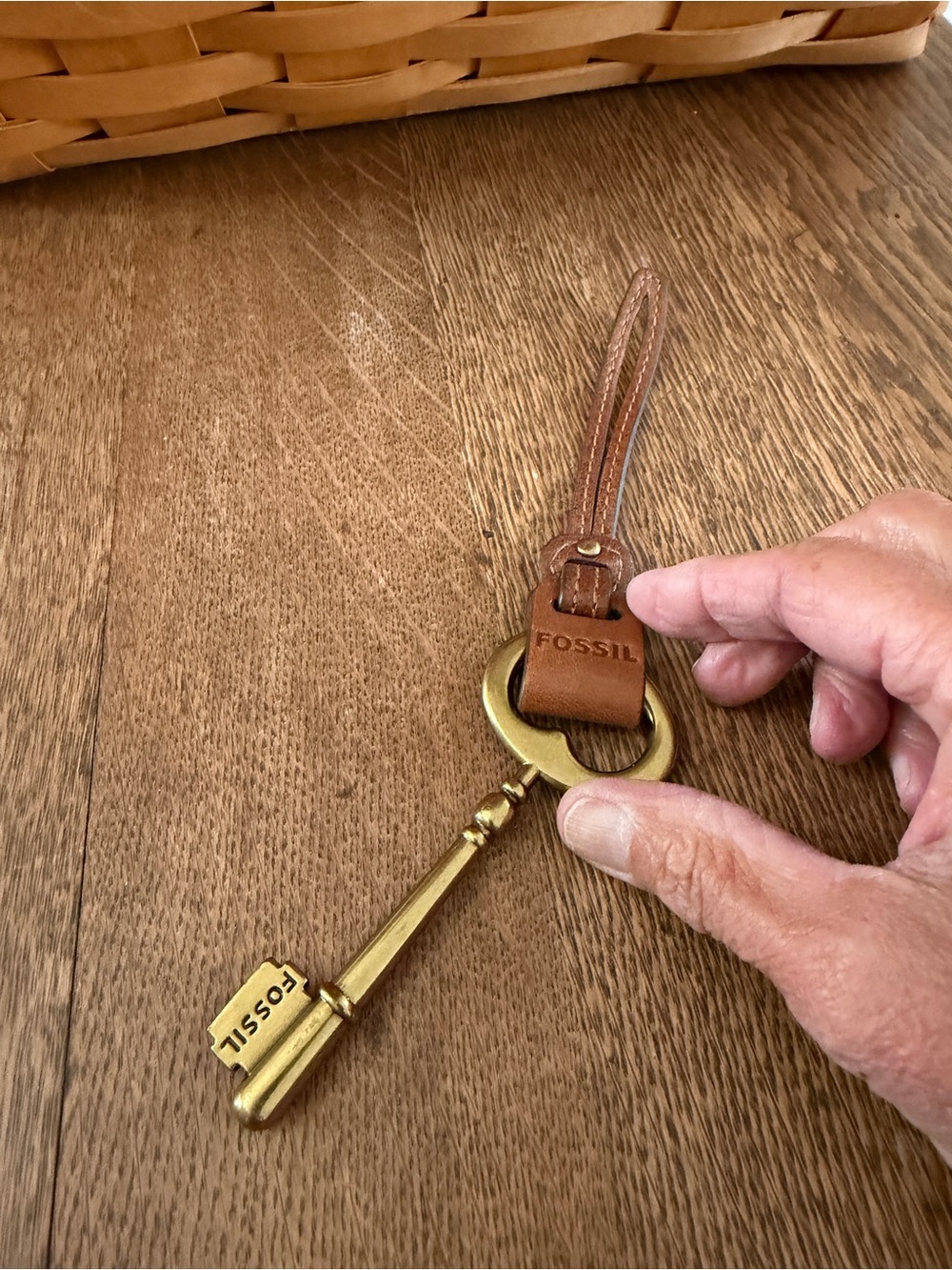 Fossil Brass Key FOBB with Brown Leather Loop